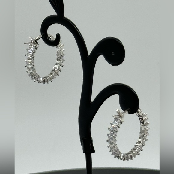 Sterling Silver Plated Crystal Hoop Earrings Made with Swarovski Crystals 3/4" - Picture 8 of 8